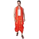 Rameshwaram Fabrics Readymade Dhoti for Men, Velcro Style Stitched Mens Silk Dhoti Pant with Stole Set