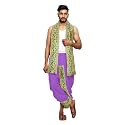 Rameshwaram Fabrics Readymade Dhoti for Men, Velcro Style Stitched Mens Silk Dhoti Pant with Stole Set