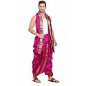 Rameshwaram Fabrics Readymade Dhoti for Men, Velcro Style Stitched Mens Silk Dhoti Pant with Stole Set