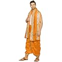 Rameshwaram Fabrics Readymade Dhoti for Men, Velcro Style Stitched Mens Silk Dhoti Pant with Stole Set