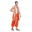 Rameshwaram Fabrics Readymade Dhoti for Men, Velcro Style Stitched Mens Silk Dhoti Pant with Stole Set