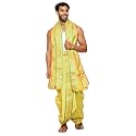 Rameshwaram Fabrics Readymade Dhoti for Men, Velcro Style Stitched Mens Silk Dhoti Pant with Stole Set