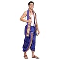 Rameshwaram Fabrics Readymade Dhoti for Men, Velcro Style Stitched Mens Silk Dhoti Pant with Stole Set
