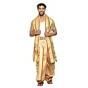 Rameshwaram Fabrics Readymade Dhoti for Men, Velcro Style Stitched Mens Silk Dhoti Pant with Stole Set