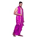 Rameshwaram Fabrics Readymade Dhoti for Men, Velcro Style Stitched Mens Silk Dhoti Pant with Stole Set