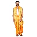 Rameshwaram Fabrics Readymade Dhoti for Men, Velcro Style Stitched Mens Silk Dhoti Pant with Stole Set