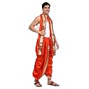 Rameshwaram Fabrics Readymade Dhoti for Men, Velcro Style Stitched Mens Silk Dhoti Pant with Stole Set
