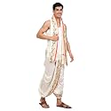 Rameshwaram Fabrics Readymade Dhoti for Men, Velcro Style Stitched Mens Silk Dhoti Pant with Stole Set