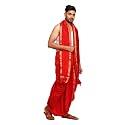 Rameshwaram Fabrics Readymade Dhoti for Men, Velcro Style Stitched Mens Silk Dhoti Pant with Stole Set