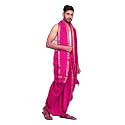 Rameshwaram Fabrics Readymade Dhoti for Men, Velcro Style Stitched Mens Silk Dhoti Pant with Stole Set