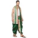 Rameshwaram Fabrics Readymade Dhoti for Men, Velcro Style Stitched Mens Silk Dhoti Pant with Stole Set