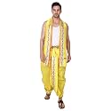 Rameshwaram Fabrics Readymade Dhoti for Men, Velcro Style Stitched Mens Silk Dhoti Pant with Stole Set