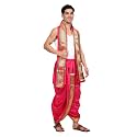Rameshwaram Fabrics Readymade Dhoti for Men, Velcro Style Stitched Mens Silk Dhoti Pant with Stole Set