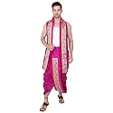 Rameshwaram Fabrics Readymade Dhoti for Men, Velcro Style Stitched Mens Silk Dhoti Pant with Stole Set