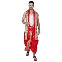 Rameshwaram Fabrics Readymade Dhoti for Men, Velcro Style Stitched Mens Silk Dhoti Pant with Stole Set