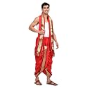 Rameshwaram Fabrics Readymade Dhoti for Men, Velcro Style Stitched Mens Silk Dhoti Pant with Stole Set