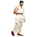 Rameshwaram Fabrics Readymade Dhoti for Men, Velcro Style Stitched Mens Silk Dhoti Pant with Stole Set