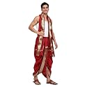 Rameshwaram Fabrics Readymade Dhoti for Men, Velcro Style Stitched Mens Silk Dhoti Pant with Stole Set
