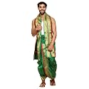 Rameshwaram Fabrics Readymade Dhoti for Men, Velcro Style Stitched Mens Silk Dhoti Pant with Stole Set