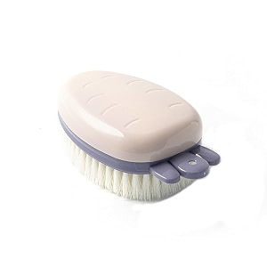 soft bristle laundry cleaning brush - for stains clothes shoe - gentle scrub brush with comfortable grip purple