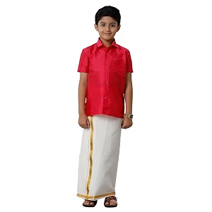 RAMRAJ COTTON Boys Silk Cotton Shirt With