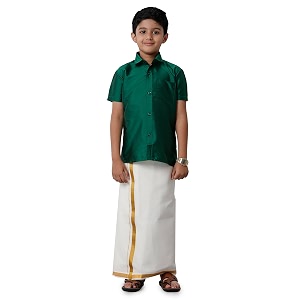 RAMRAJ COTTON Boys Silk Cotton Shirt With