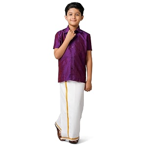 RAMRAJ COTTON Boys Silk Cotton Shirt With