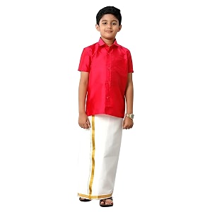 RAMRAJ COTTON Boys Silk Cotton Shirt With