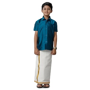 RAMRAJ COTTON Boys Silk Cotton Shirt With