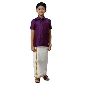 RAMRAJ COTTON Boys Silk Cotton Shirt With