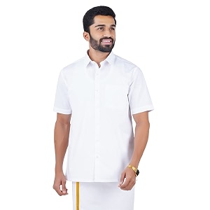 RAMRAJ COTTON Men White Cotton Rich Half