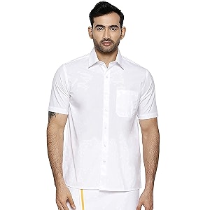 RAMRAJ COTTON Men White Half Sleeve Shirt