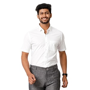 RAMRAJ COTTON Men White Half Sleeve Shirt