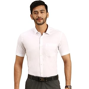 RAMRAJ COTTON Men White Half Sleeve Shirt