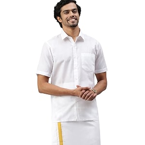 RAMRAJ COTTON Men White Half Sleeve Shirt