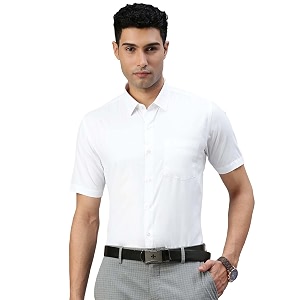 RAMRAJ COTTON Men White Half Sleeve Shirt