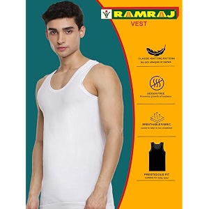 RAMRAJ COTTON Mens White Inner Vest Banian