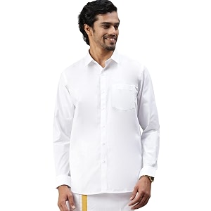 RAMRAJ COTTON Men White Cotton Full Sleeve
