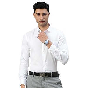 RAMRAJ COTTON Men White Cotton Full Sleeve