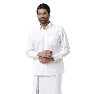 RAMRAJ COTTON Men White Cotton Full Sleeve
