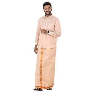 RAMRAJ COTTON Men Gold Tissue Jacquard Full