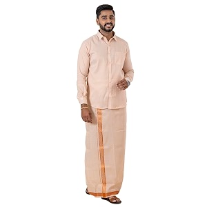 RAMRAJ COTTON Men Gold Tissue Jacquard Full
