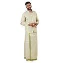 RAMRAJ COTTON Men Gold Tissue Jacquard Full