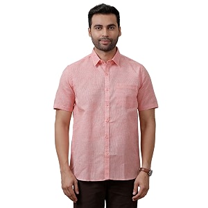 ramraj cotton men solid half sleeves traditional formal woven shirtlight pink-38
