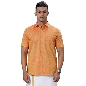 ramraj cotton men orange muti striped half sleeve cotton shirt 44  orange 1