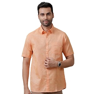 ramraj cotton men solid half sleeves traditional formal woven shirtreddish orange-42