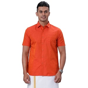 ramraj cotton men39s solid regular fit shirt ceremonial20cr3h42_orange