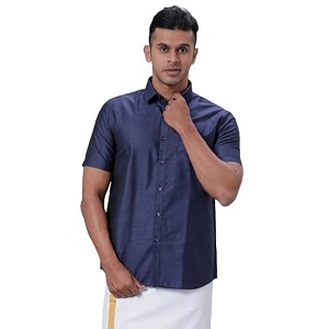 ramraj cotton solid half sleeve regular fit regular collar trending formal shirt for men