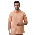 RAMRAJ COTTON Men Solid Half Sleeves Traditional Formal Woven Shirt(Reddish Orange-38)