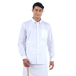 RAMRAJ COTTON Men White Cotton Full Sleeve